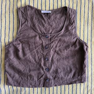 Brown Everlane The Linen Button-Front Crop Tank Size 12